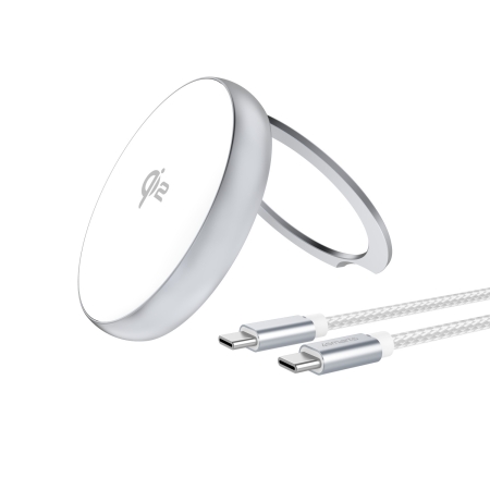4smarts Qi2 Charger Kickstand silber / weiß (MagSafe kompatibel)