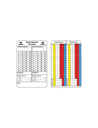 Spielnotizkarten Handball